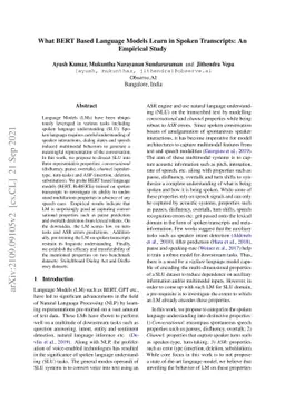 What BERT Based Language Models Learn in Spoken Transcripts: An
  Empirical Study