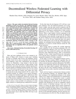 Decentralized Wireless Federated Learning with Differential Privacy
