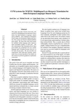 CUNI systems for WMT21: Multilingual Low-Resource Translation for
  Indo-European Languages Shared Task