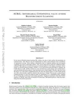 ACReL: Adversarial Conditional value-at-risk Reinforcement Learning