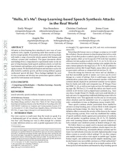 "Hello, It's Me": Deep Learning-based Speech Synthesis Attacks in the
  Real World