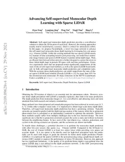 Advancing Self-supervised Monocular Depth Learning with Sparse LiDAR