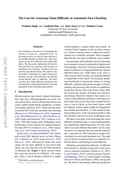 The Case for Claim Difficulty Assessment in Automatic Fact Checking