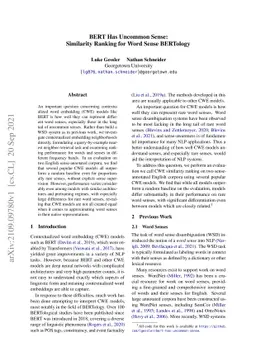 BERT Has Uncommon Sense: Similarity Ranking for Word Sense BERTology