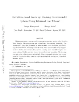 Deviation-Based Learning: Training Recommender Systems Using Informed
  User Choice