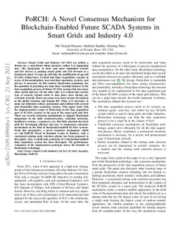 PoRCH: A Novel Consensus Mechanism for Blockchain-Enabled Future SCADA
  Systems in Smart Grids and Industry 4.0