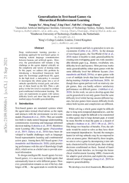 Generalization in Text-based Games via Hierarchical Reinforcement
  Learning