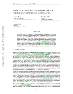 MiniF2F: a cross-system benchmark for formal Olympiad-level mathematics