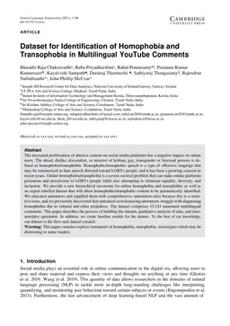 Dataset for Identification of Homophobia and Transophobia in
  Multilingual YouTube Comments