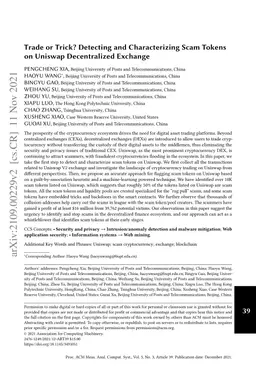 Trade or Trick? Detecting and Characterizing Scam Tokens on Uniswap
  Decentralized Exchange