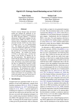 OptAGAN: Entropy-based finetuning on text VAE-GAN