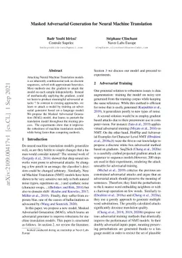 Masked Adversarial Generation for Neural Machine Translation