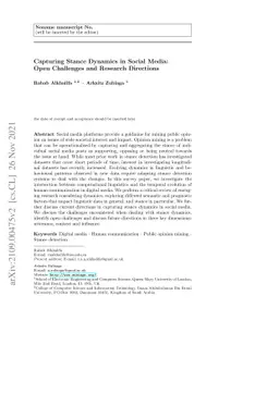Capturing Stance Dynamics in Social Media: Open Challenges and Research
  Directions