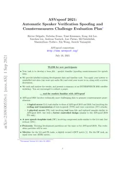 ASVspoof 2021: Automatic Speaker Verification Spoofing and
  Countermeasures Challenge Evaluation Plan