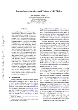 Towards Improving Adversarial Training of NLP Models