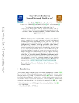 Shared Certificates for Neural Network Verification