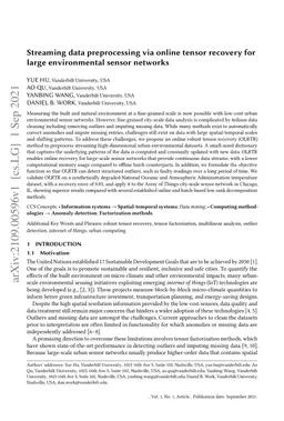 Streaming data preprocessing via online tensor recovery for large
  environmental sensor networks