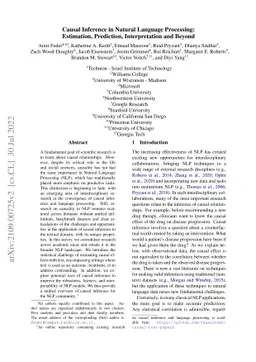 Causal Inference in Natural Language Processing: Estimation, Prediction,
  Interpretation and Beyond