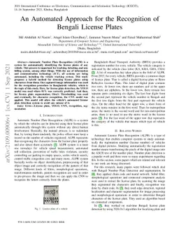 An Automated Approach for the Recognition of Bengali License Plates