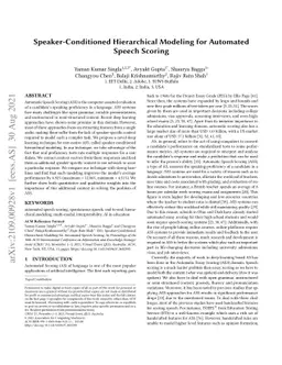 Speaker-Conditioned Hierarchical Modeling for Automated Speech Scoring