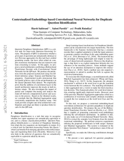 Contextualized Embeddings based Convolutional Neural Networks for
  Duplicate Question Identification