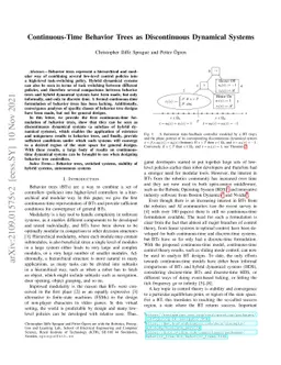 Continuous-Time Behavior Trees as Discontinuous Dynamical Systems