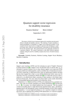Quantum support vector regression for disability insurance