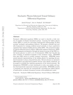 Stochastic Physics-Informed Neural Ordinary Differential Equations
