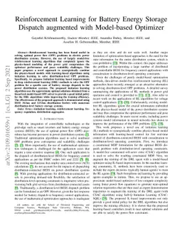 Reinforcement Learning for Battery Energy Storage Dispatch augmented
  with Model-based Optimizer