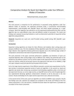 Comparative Analysis for Quick Sort Algorithm under four Different Modes
  of Execution