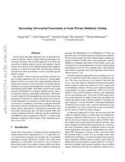 Increasing Adversarial Uncertainty to Scale Private Similarity Testing