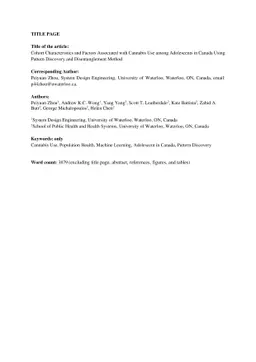 Cohort Characteristics and Factors Associated with Cannabis Use among
  Adolescents in Canada Using Pattern Discovery and Disentanglement Method