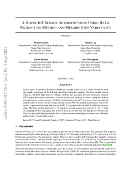 A Novel IoT Sensor Authentication Using HaLo Extraction Method and
  Memory Chip Variability