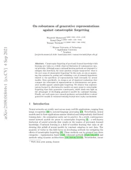 On robustness of generative representations against catastrophic
  forgetting