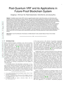 Post-Quantum VRF and its Applications in Future-Proof Blockchain System