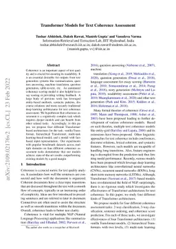 Transformer Models for Text Coherence Assessment