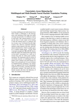 Uncertainty-Aware Balancing for Multilingual and Multi-Domain Neural
  Machine Translation Training