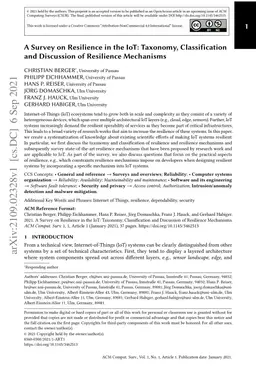 A Survey on Resilience in the IoT: Taxonomy, Classification and
  Discussion of Resilience Mechanisms