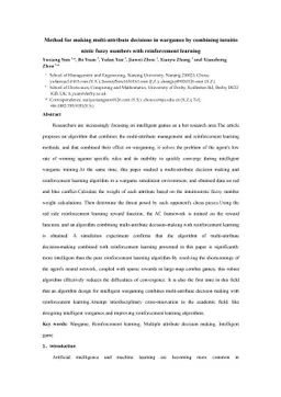 Method for making multi-attribute decisions in wargames by combining
  intuitionistic fuzzy numbers with reinforcement learning