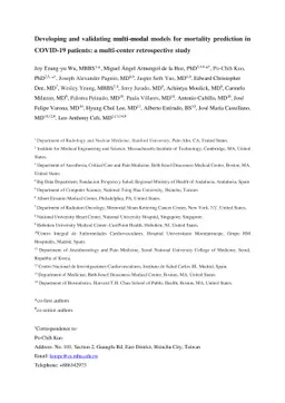 Developing and validating multi-modal models for mortality prediction in
  COVID-19 patients: a multi-center retrospective study