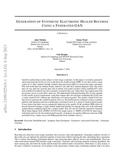 Generation of Synthetic Electronic Health Records Using a Federated GAN