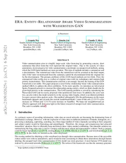 ERA: Entity Relationship Aware Video Summarization with Wasserstein GAN