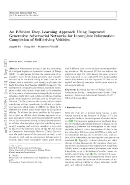 An Efficient Deep Learning Approach Using Improved Generative
  Adversarial Networks for Incomplete Information Completion of Self-driving