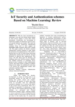 IoT Security and Authentication schemes Based on Machine Learning:
  Review