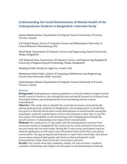 Understanding the Social Determinants of Mental Health of the
  Undergraduate Students in Bangladesh: Interview Study