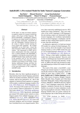 IndicBART: A Pre-trained Model for Indic Natural Language Generation