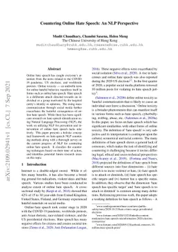 Countering Online Hate Speech: An NLP Perspective