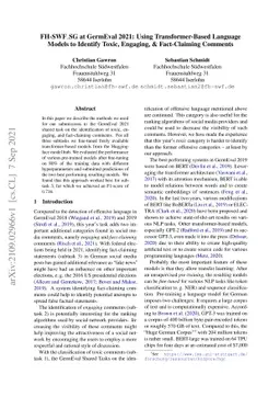 FH-SWF SG at GermEval 2021: Using Transformer-Based Language Models to
  Identify Toxic, Engaging, & Fact-Claiming Comments