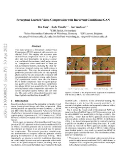 Perceptual Learned Video Compression with Recurrent Conditional GAN