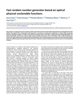 Fast random number generator based on optical physical unclonable
  functions